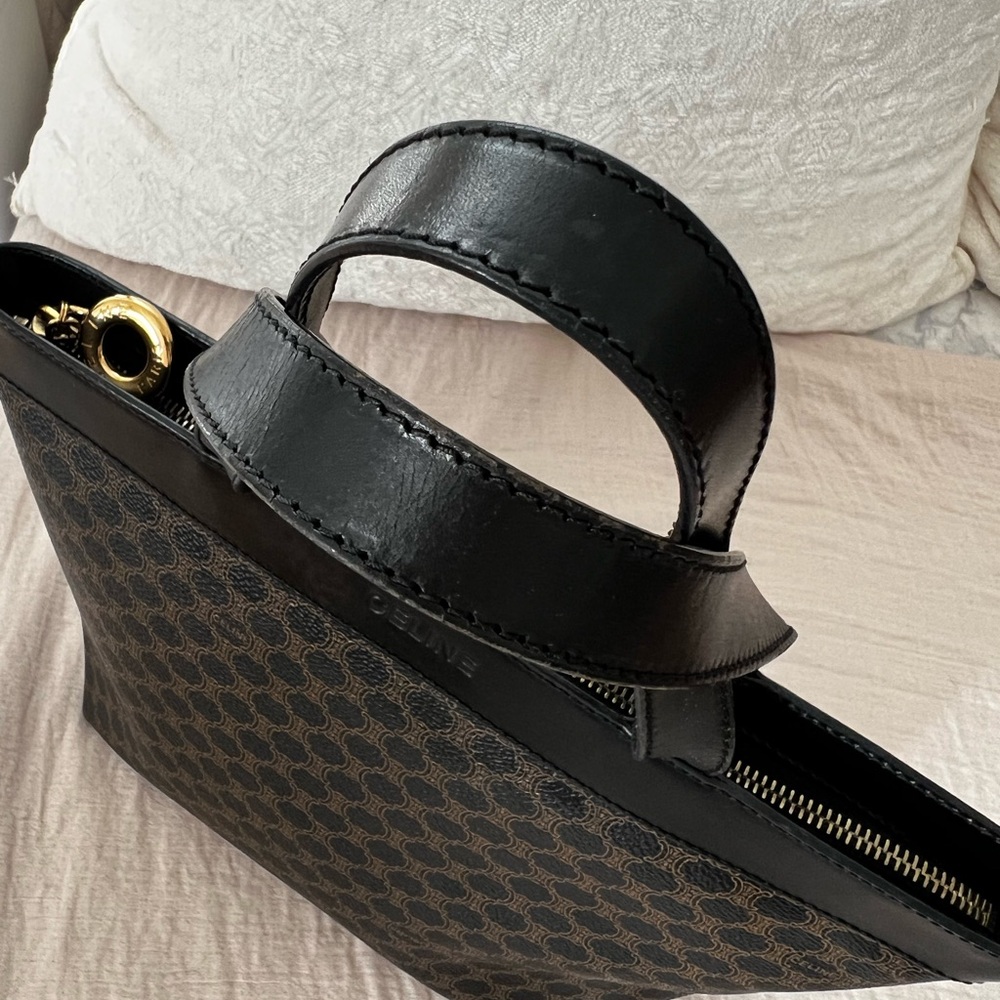 Celine Elegant Black and Brown Tote with Macadam print, leather trim & gold logo - Picture 7 of 13
